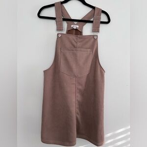 Tan Faux Suede Overall Dress